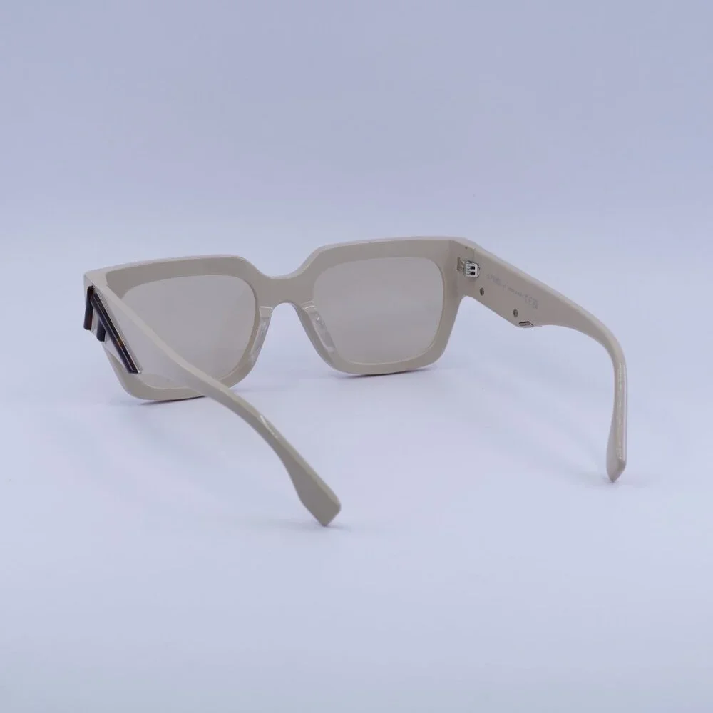 Fendi FE40099I 57E Sunglasses Beige Square Frame, Brown Lenses